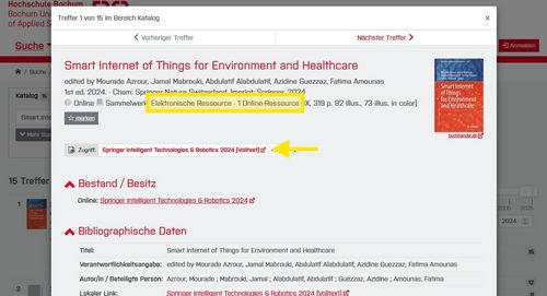 Screenshot: Spinger E-Books mit Lizenz auf Katalog Plus Seite