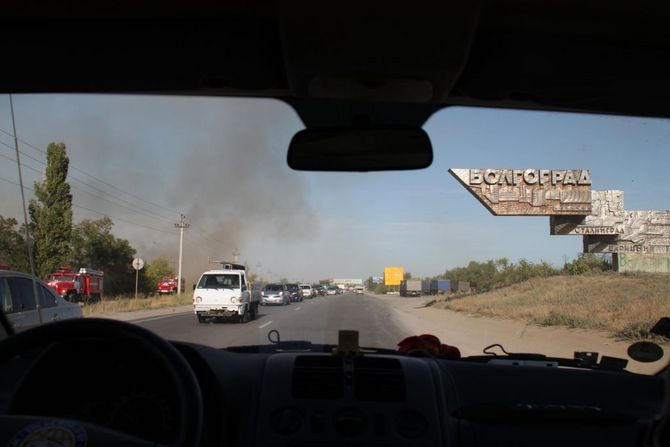 Brand auf freiem Feld vor Wolgograd
