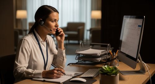 Professional Woman Working Late at Night in an Office Environment