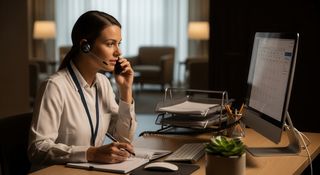 Professional Woman Working Late at Night in an Office Environment