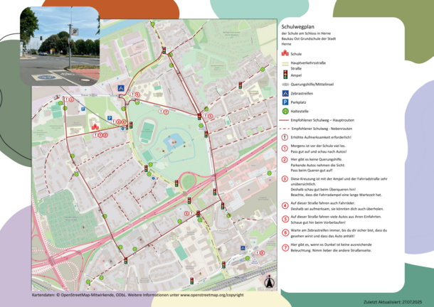 Das Bild zeigt den Schulwegplan für die Schule am Schloss.