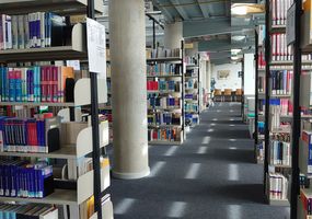 Fachbibliothek Wirtschaft: Blick auf die Regale 