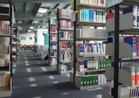 Fachbibliothek Wirtschaft: Blick auf die Regale 