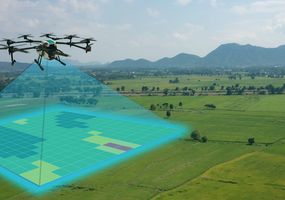 Drohne für die Landwirtschaft, Einsatz von Drohnen für verschiedene Bereiche wie Forschungsanalyse, Sicherheit, Rettung, Geländescanning-Technologie, Überwachung der Bodenhydratation, Ertragsprobleme und Senden von Daten an Smart-Farmer auf Tablett