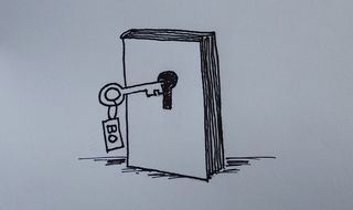 Zeichnung: Buch mit einem Schlüssel mit BO Anhänger als Sinnbild für Zugangsbedingungen