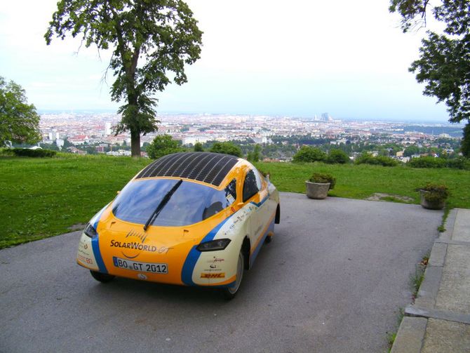 Ein Abschiedsfoto. SolarWorld GT vor dem Stadtpanorama von Wien