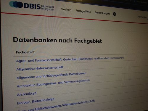 Screenshot DBIS Datenbanken nach Fachgebieten