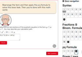 Screenshot der angepassten Moodle-Oberfläche im gamifizierten Mathe-Übungsraum.