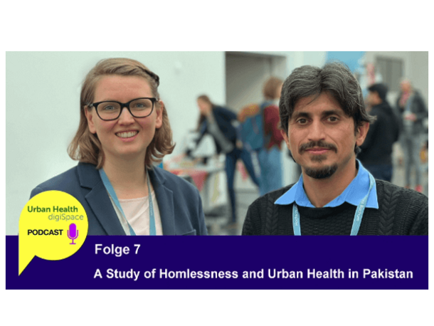 A Study of Homelessness and Urban Health in Pakistan Zu sehen sind Prof. Dr. Atif Bilal Aslam von der University of Engineering and Technology, Lahore unddie Moderatorin Frau Johanna Rolf von der HS Gesundheit, Bochum