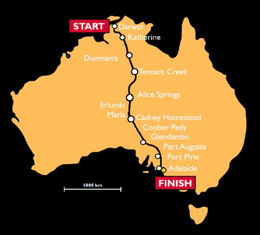 Die Strecke: 3000 Kilometer von Darwin nach Adelaide