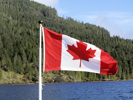 Kanadische Flagge, Wälder, Fluss